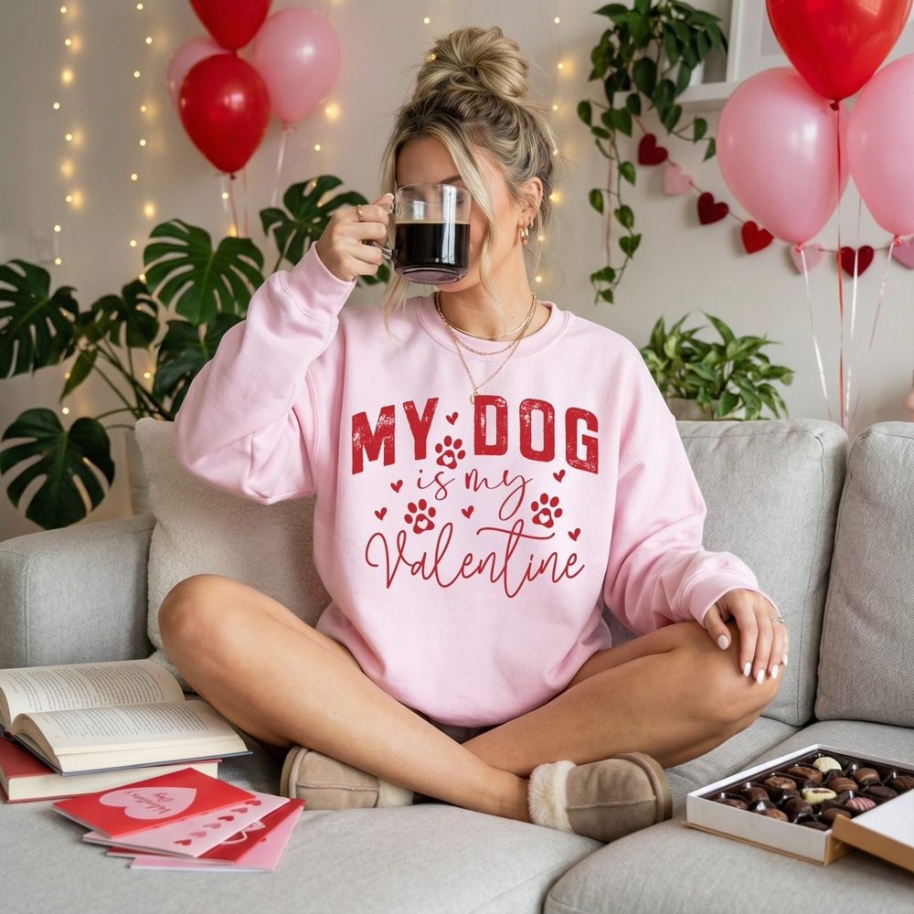 Valentine’s day sweatshirt My Dog is My Valentine' cozy XXL 2XL-3XL  Pink new